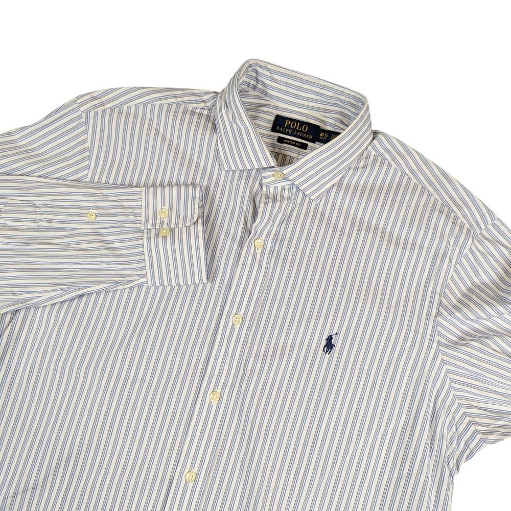 Polo Ralph Lauren Striped Dress Shirt Mens 16.5 32-33 Custom Fit Blue White Pony